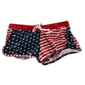 Red, White And Blue Stripes Lounge Shorts With Waist Tie 🇺🇸
